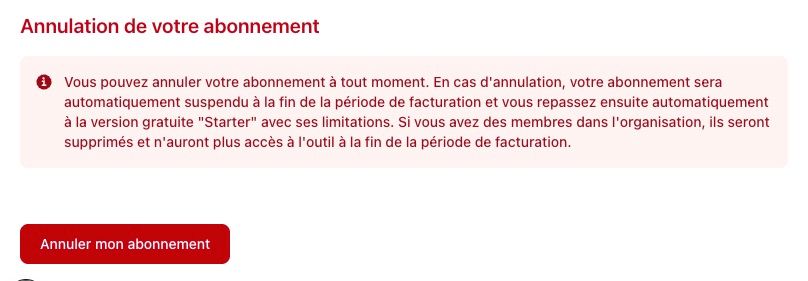 Section de l&#39;abonnement avec le bouton &#39;Annuler l&#39;abonnement&#39; mis en évidence