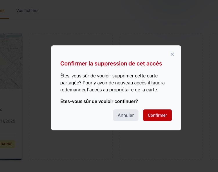 Menu d'options d'une carte avec le bouton 'Annuler l'accès' mis en évidence
