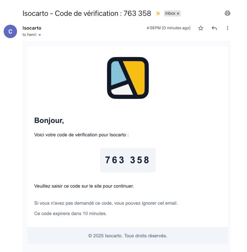 Exemple de code de vérification à 6 chiffres reçu par email