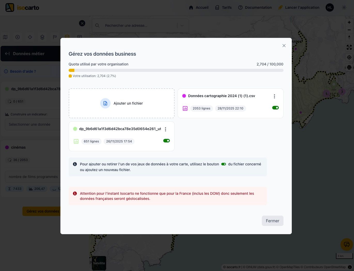 onglet données métier