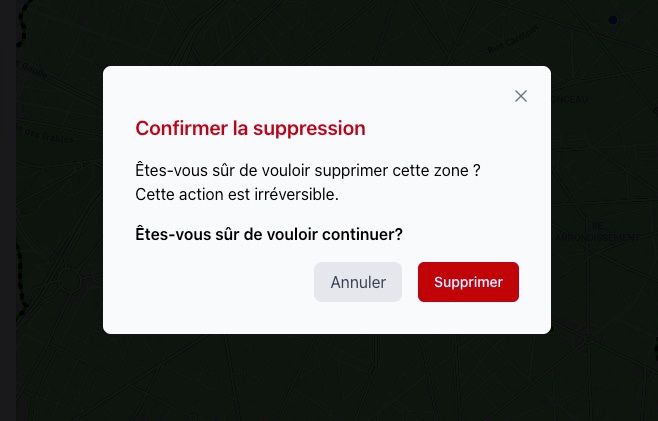 button supprimer zone