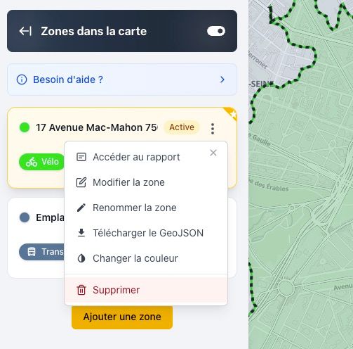 button supprimer zone