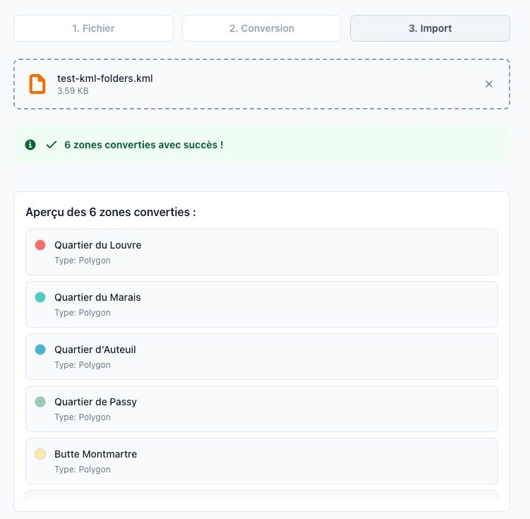import de zones - carte
