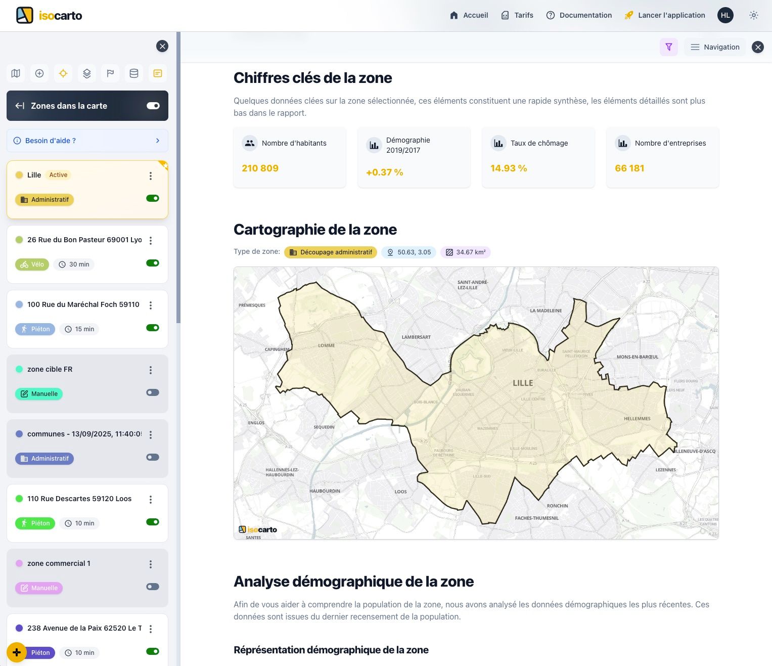 Interface d&#39;Isocarto en thème clair avec la barre de navigation blanche et le fond de carte clair