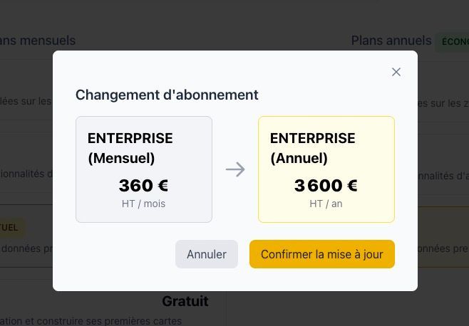 Message de confirmation de mise à niveau montrant les nouvelles fonctionnalités disponibles immédiatement