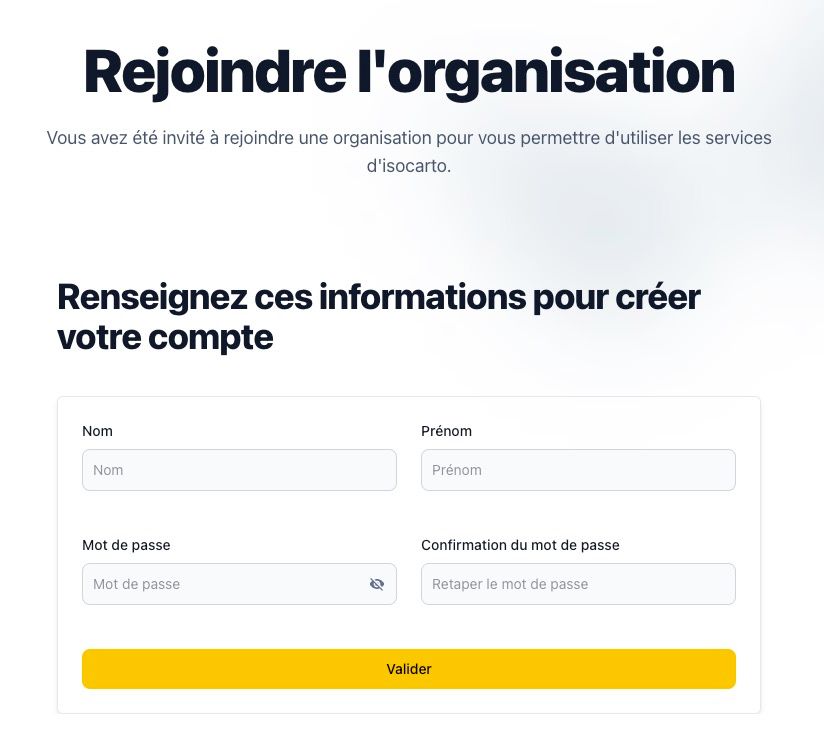 Formulaire d&#39;enrôlement avec les champs Nom, Prénom, Mot de passe et bouton de confirmation