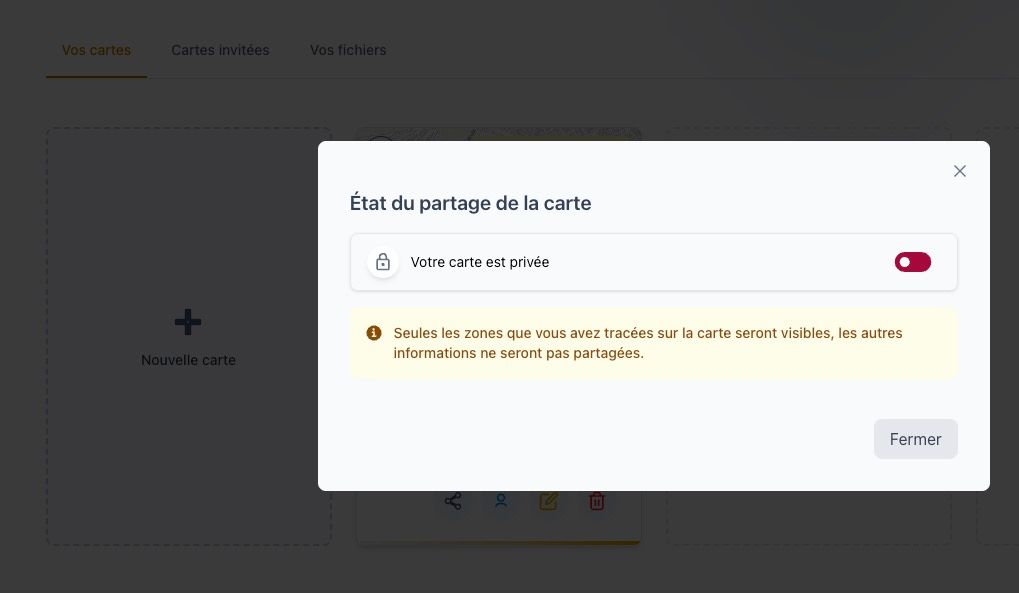 Menu déroulant du bouton de partage avec l&#39;option &#39;Partage public&#39; mise en évidence