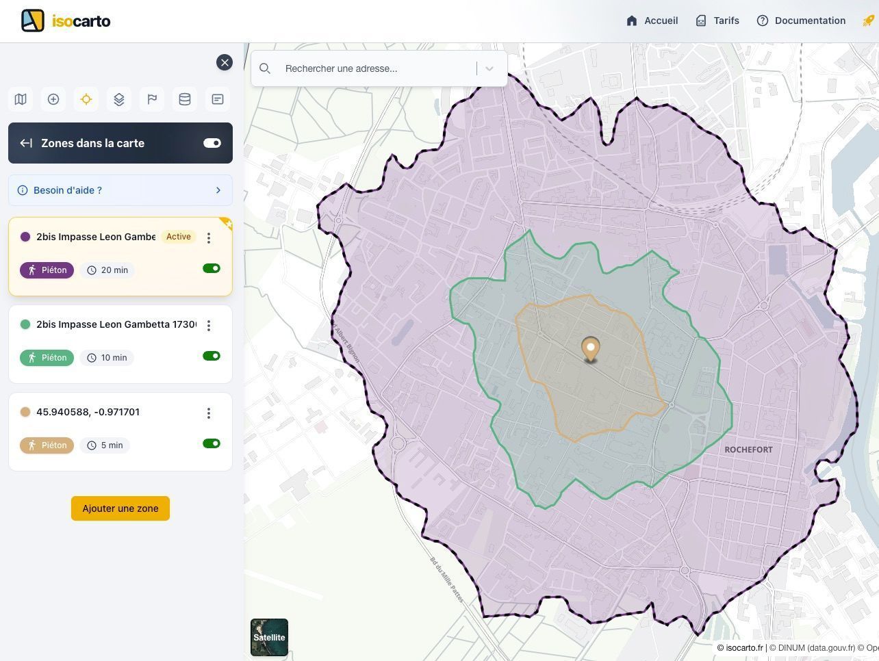 Représentation visuelle des trois zones de chalandise (primaire, secondaire, tertiaire) autour d&#39;un point de vente central