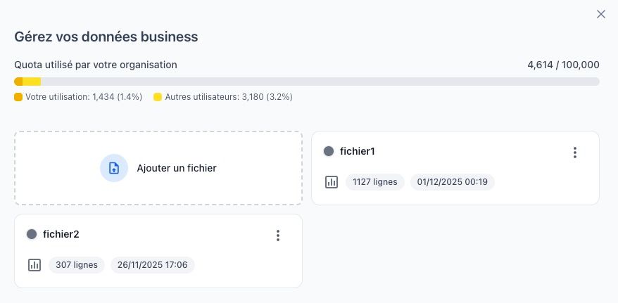 Vue du propriétaire montrant la répartition détaillée du quota entre tous les membres de l'organisation