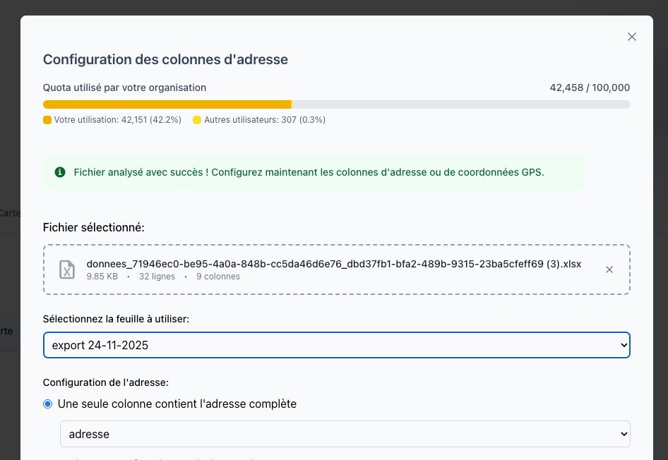 Sélecteur de feuille Excel avec la liste des feuilles disponibles dans le document